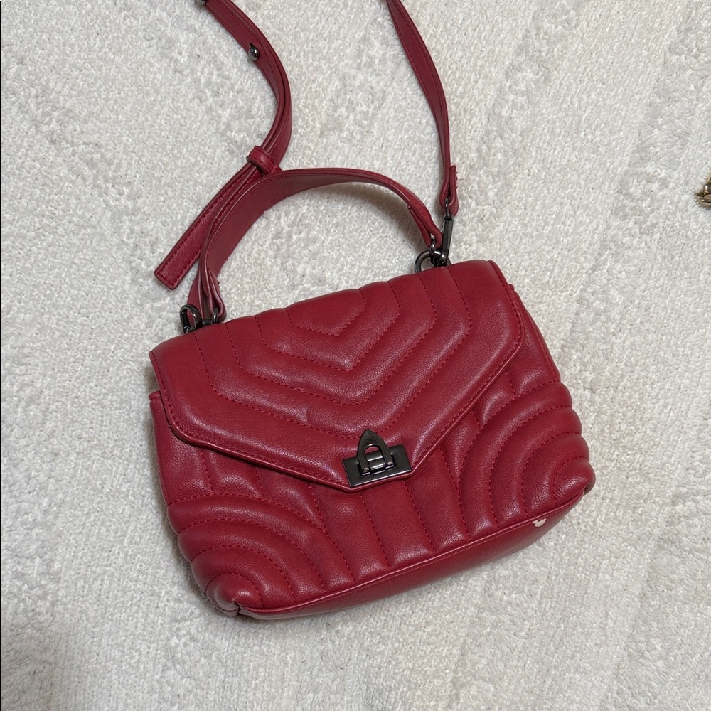 Red Quilted Top-Handle Crossbody Bag